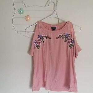 Rue21 Cold Shoulder Pink Floral Shirt